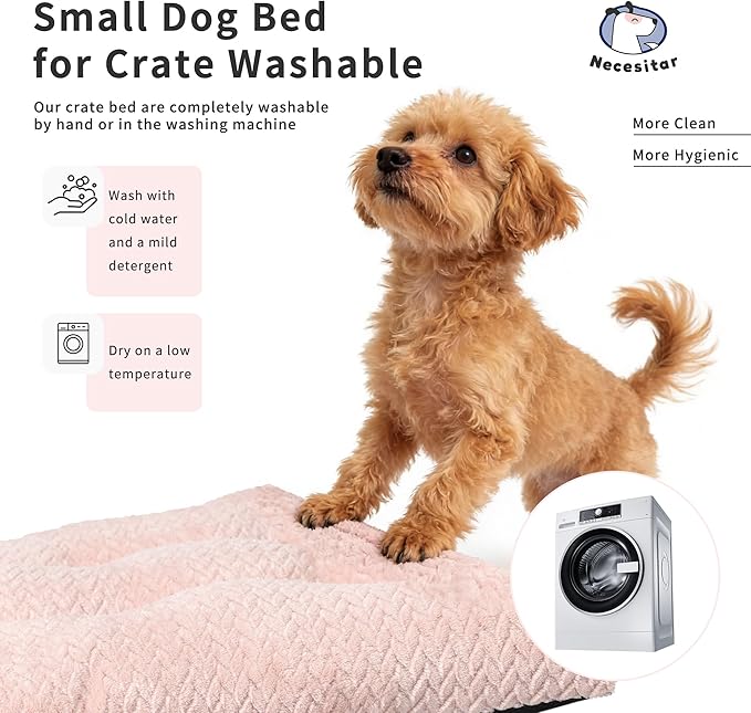 Washable Dog Crate Pad for Small Dogs, Anti-Slip Puppy Kennel Dog Bed for Crate,Flat Soft Fleece Pink Pet Mat 24" x 18"