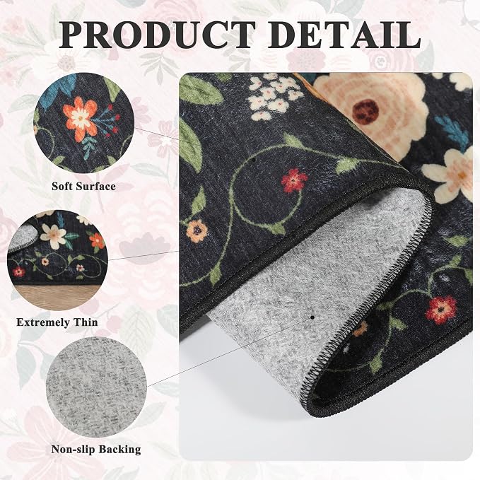 DUKINO 3x10 Runner Rug for Hallway, Washable Kitchen Floral Runner Rug