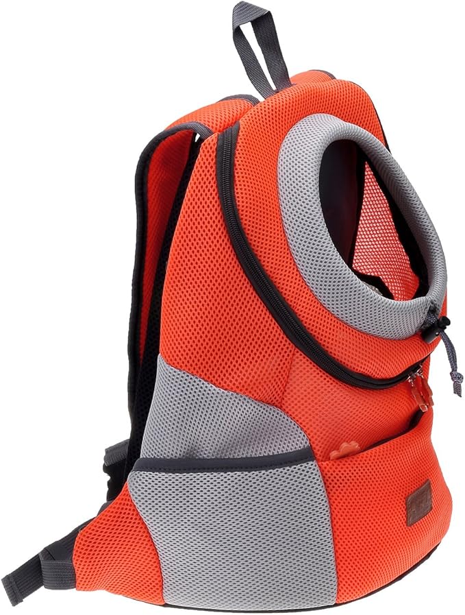Mogoko Airline Approved Cat Dog Backpack, Puupy Pet Carrier Front Bag with Breathable Head Out Design and Double Mesh Padded Shoulder for Outdoor Travel Hiking (L, Orange)