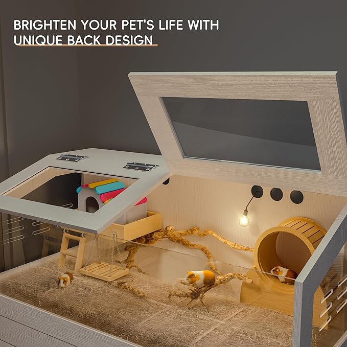 Betterhood Hamster Cage with Storage Cabinet, Guinea Pig Cage for Small Animals, Large Hamster Cage and Habitat with Easy View Acrylic Panels for Hamster, Rabbit, Guinea Pig, Hedgehog (39"x19"x40")