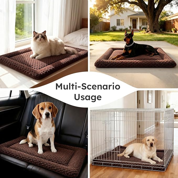 Dog Bed Mat, Dual-Sided Dog Crate Bed Mat - Ultra Soft & Machine Washable Kennel Pad for Medium Dogs, All-Season Comfort Pet Bed for Crates, Travel, and Home, Brown, 30 x 18 Inch