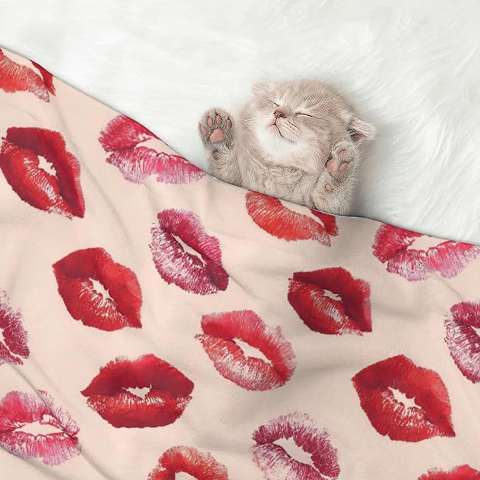 Waterproof Dog Blanket Soft Pet Blanket for Puppy Cat, Fleece Cat Throw Blankets for Furniture Bed Couch Sofa Reversible - Lips Kiss 2