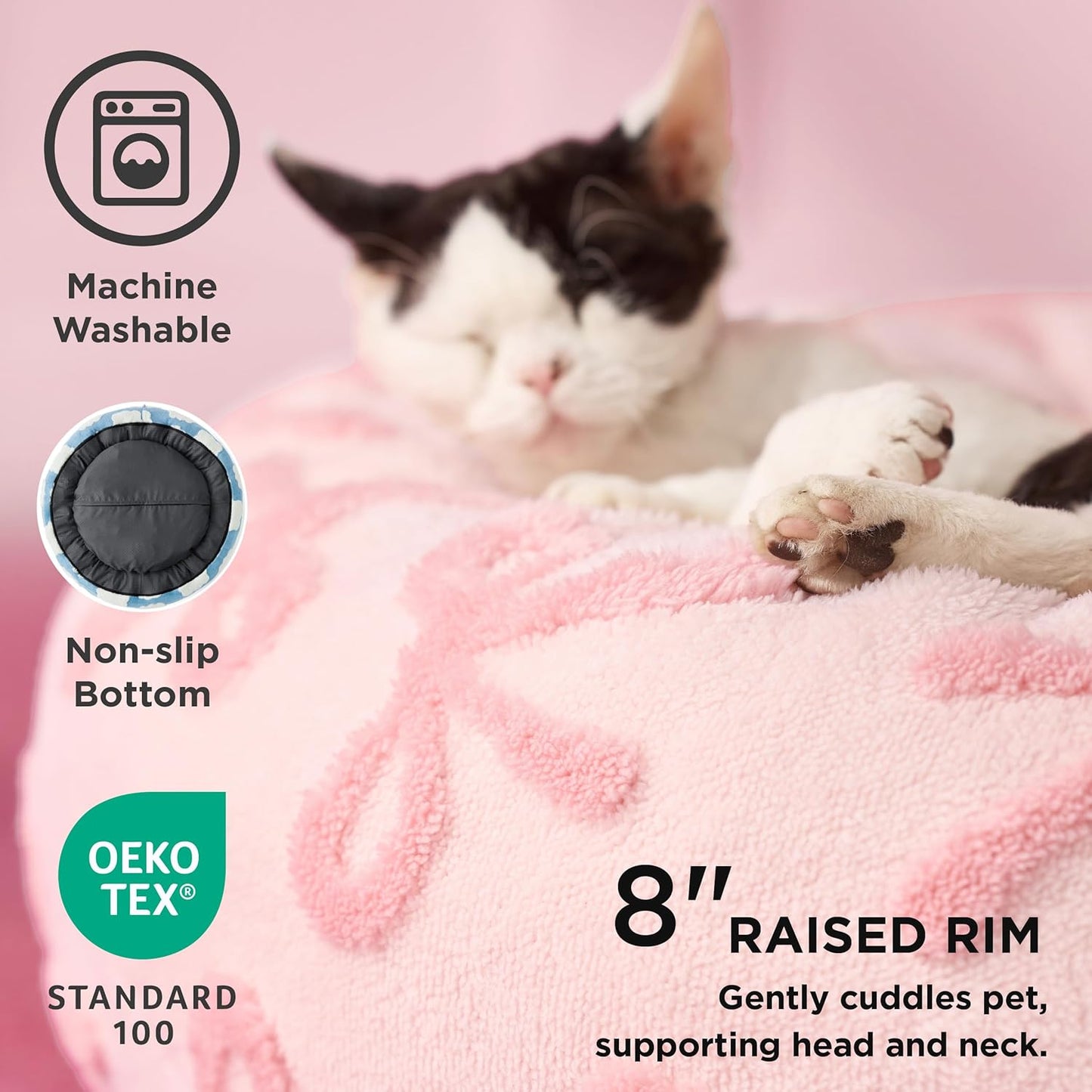 LE SURE Donut Medium Dog Bed - Round Cat Beds for Indoor Cats Calming Pet Beds, Cute Modern Beds with Jacquard Shaggy Plush & Anti Slip Bottom, 30 Inch, Pink Taffy