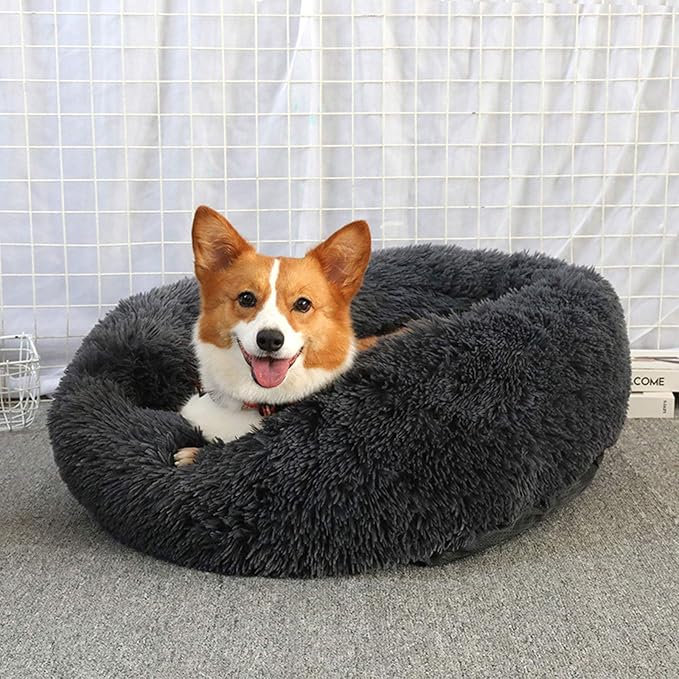 Warming Round Dog Bed for Small, Medium and Large Dogs & Cats, Short & Long Plush Pet Bed, Luxurious Faux Fur Donut Cuddler, Bolster Pet Bed & Sofa, Machine Washable 60CM 24Inch