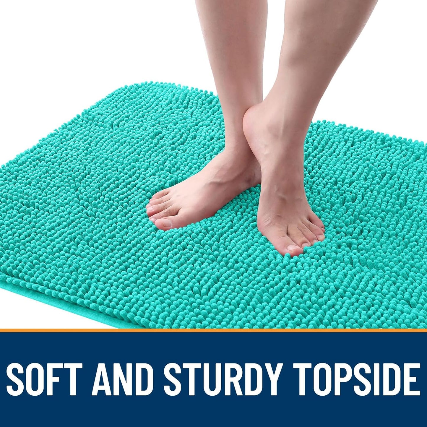 OLANLY Dog Door Mat for Muddy Paws 47x17, Absorbs Moisture and Dirt, Absorbent Non-Slip Washable Doormat, Quick Dry Chenille Mud Mat for Dogs, Entry Indoor Entryway Carpet for Inside Floor, Teal