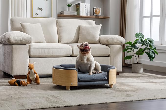 Dog Crate Furniture Elevated Pet Sofa Bed with Solid Wood Legs - Mid Size Indoor Dog House Kennel Cage for Medium Dogs,Darkgrey