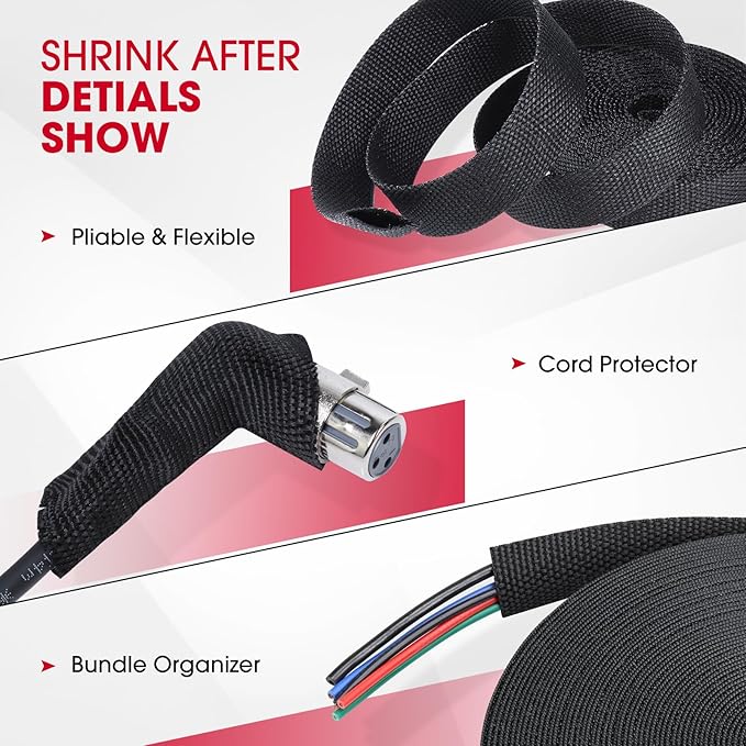 2 in 1 Heat Shrink Braided Sleeving Fabric Tubing-Ideal fit Irregular Shape Hose/Cable/Wire (3/4"(19mm), 32FT)