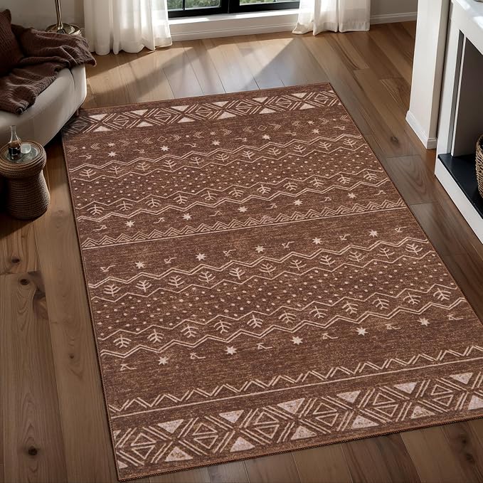 SERISSA 3x5 Area Rugs for Living Room, Washable Non-Slip Coffee Brown Small