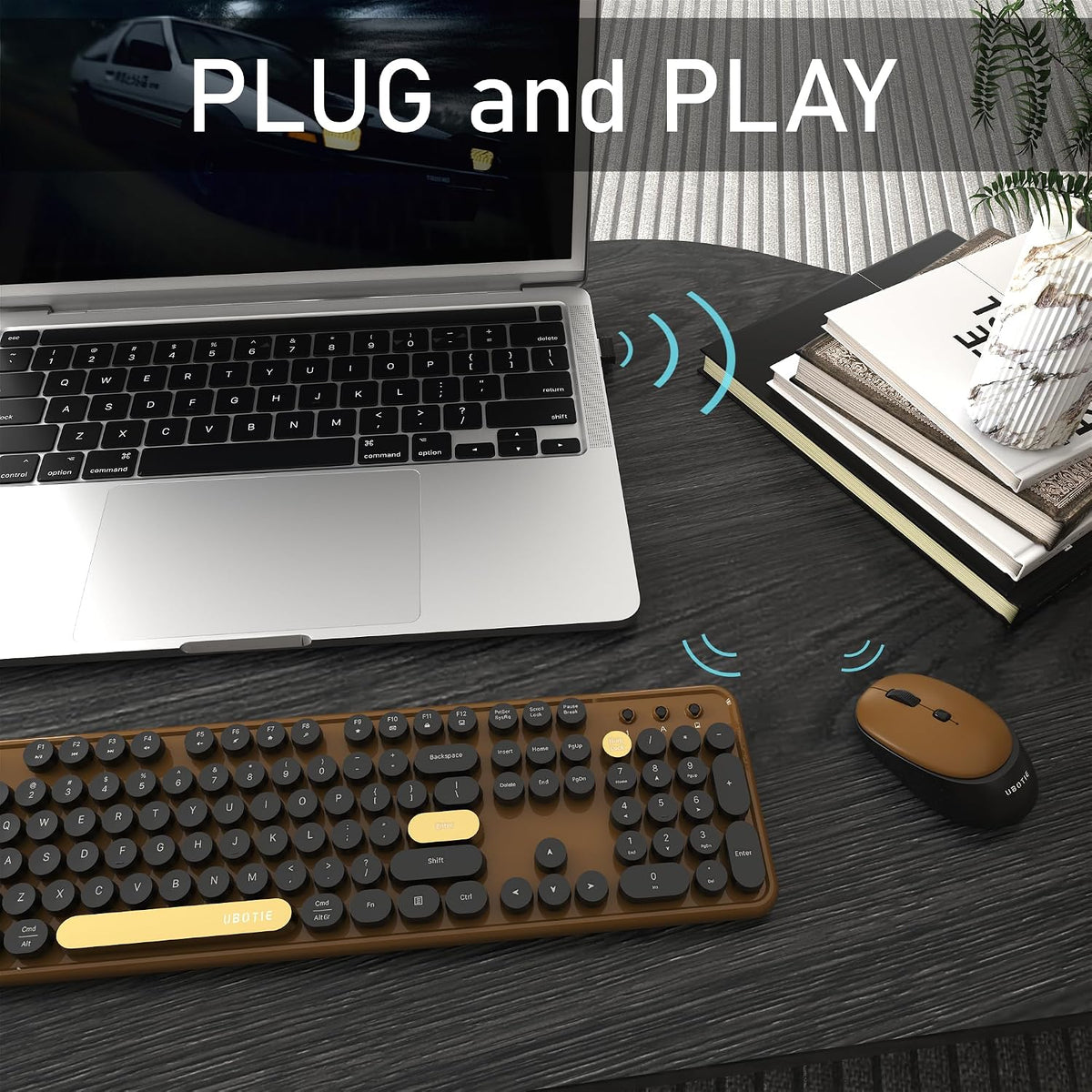 Colorful Wireless Computer Keyboards Mouse Combos (Black Brown)