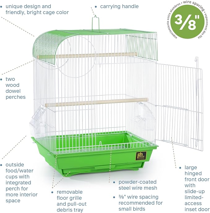 Prevue Pet Products South Beach Flat Top Bird Cage, Lime Green (SP50091),14 1/8" L x 11 1/4" W x 18 1/8" H