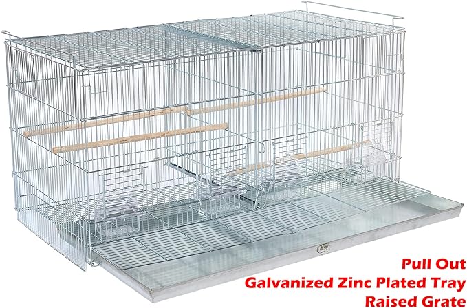 LOT of Extra Large 35.5" x 18" x 19"H No Rust Stainless Galvanized Zinc Plated Stackable Breeder Bird Flight Cage with Removable Center Divider and Breeding Nest Doors