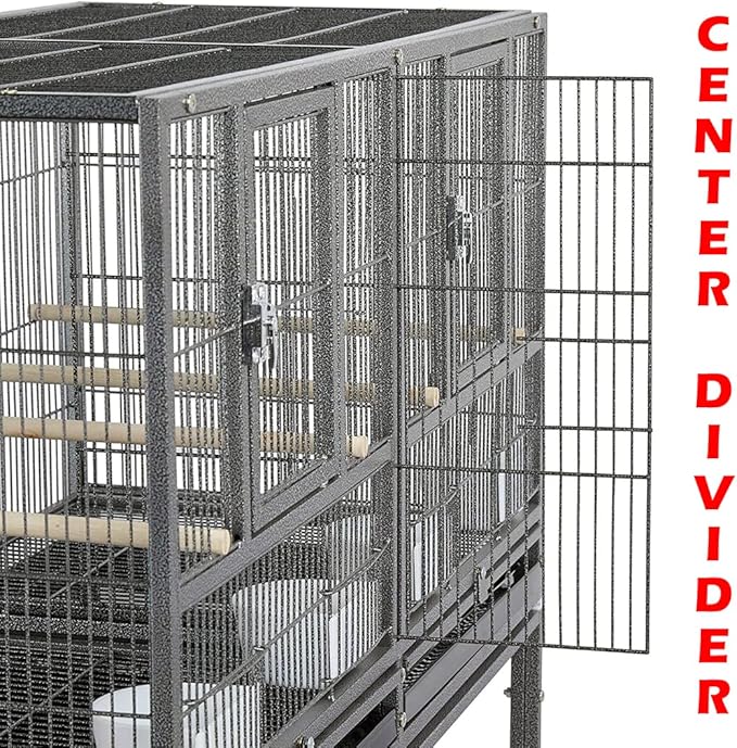 42" Stackable Center Divided Breeder Breeding Bird Flight Double Rolling Cage for Aviaries Canaries Cockatiels Lovebirds Finches Budgies Small Parrots