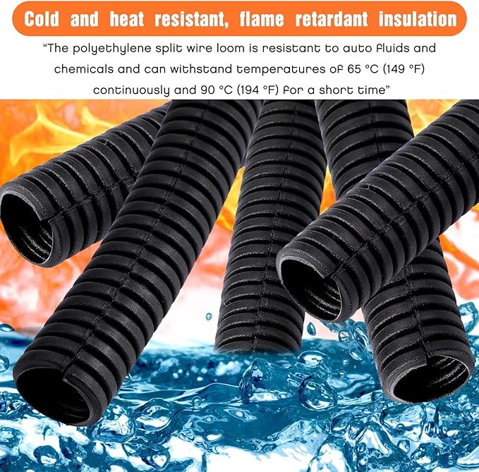Sasylvia 1/2" X 500 ft Split Wire Loom Cord Protector Tubing Split Conduit Protector Tubing Convoluted Tube Flexible Electrical Wire Cover Protective Sleeves(Black)