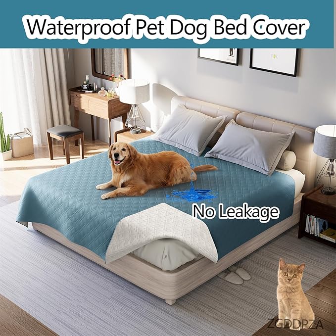 Dog Bed Cover Waterproof Microfiber Quilted Mattress Cover Pet Mat Silicon Non Slip 9 Size Furniture Protectors for Bed Sofa Couch (76 x 127 cm/30 x 50 in,Gray Blue)