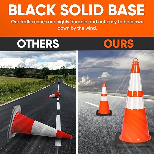 Pyle Traffic Cones, 8-Pack PVC with Heavy-Duty Base, 28" High-Visibility Safety Cones with Stackable Design for Parking, Roadwork, Construction Zones, Sports Training & Outdoor Weather-Resistant Use
