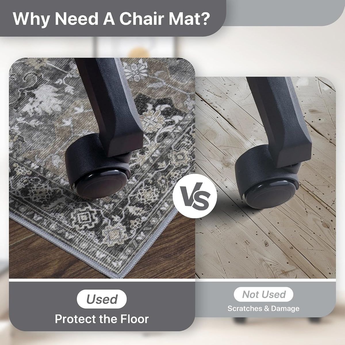 36"x48" Office Chair Mat for Hardwood Floor, Non-Slip Washable Black