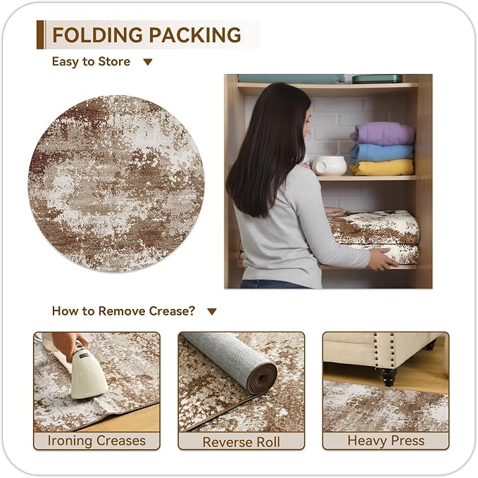 Brown Round Area Rugs 4ft Washable Circle Rug