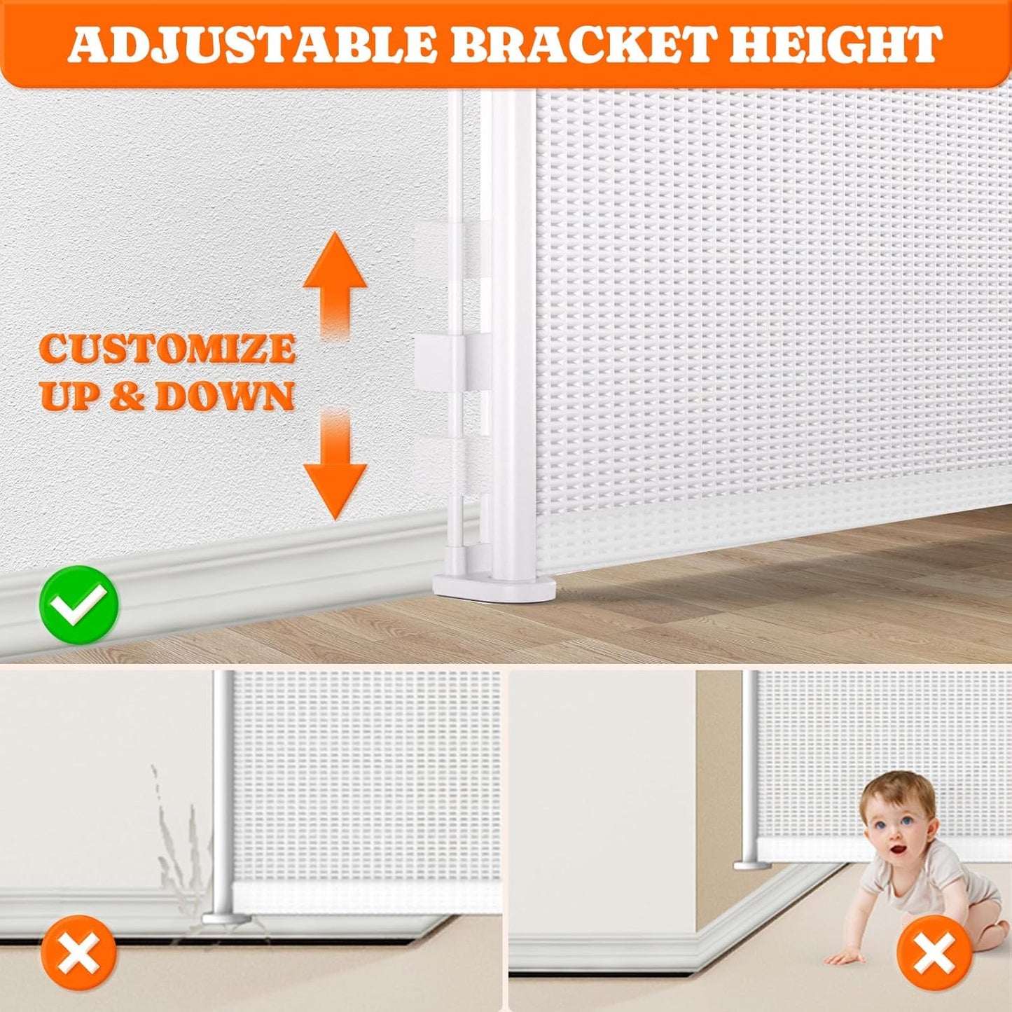 Pawtners Retractable Baby Gates Extra Wide, 41" Tall Extends up to 200" Wide, Dog Gate Indoor for Stairs, Pet Gate with Support Rods for Doorways Hallways Garage Indoor & Outdoor-White