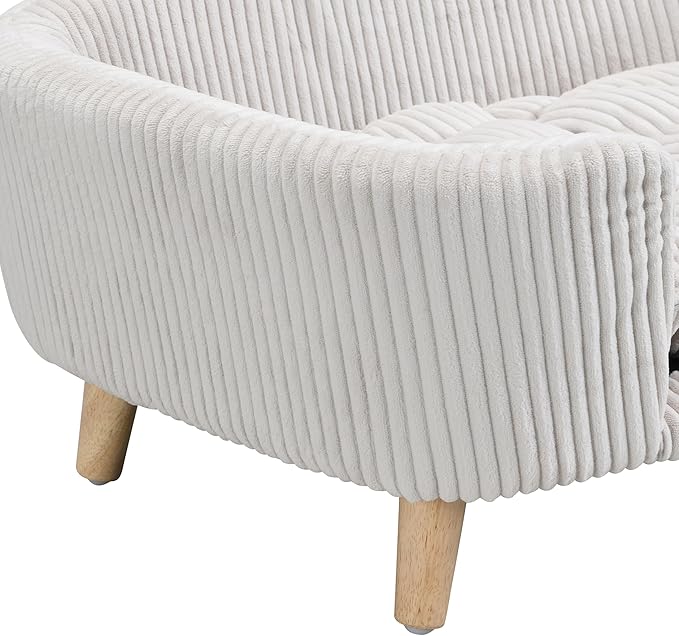 30''inch Bed Frame for Large Dogs, Modern Pet Sofa, Elevated Dog Couch Bed with Wooden Legs, Oval Small Dog Bed, Cozy Tufted Cushion Pet Furniture (Beige)