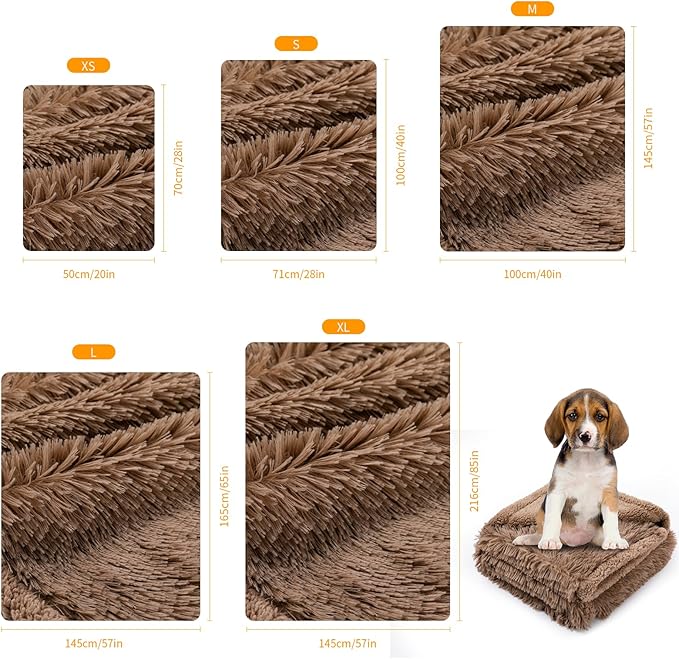 Waterproof Dog Blanket Brown Fluffy Long Faux Fur Pet Throw Blankets 28x20in for Couch Love Bed Cover Washable(Brown,XS)