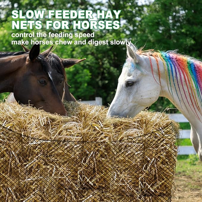 TONGMO 5x5 ft Round Bale Hay Net for Horses & Livestock - Slow Feeder Hay Nets with 2 inches Hole