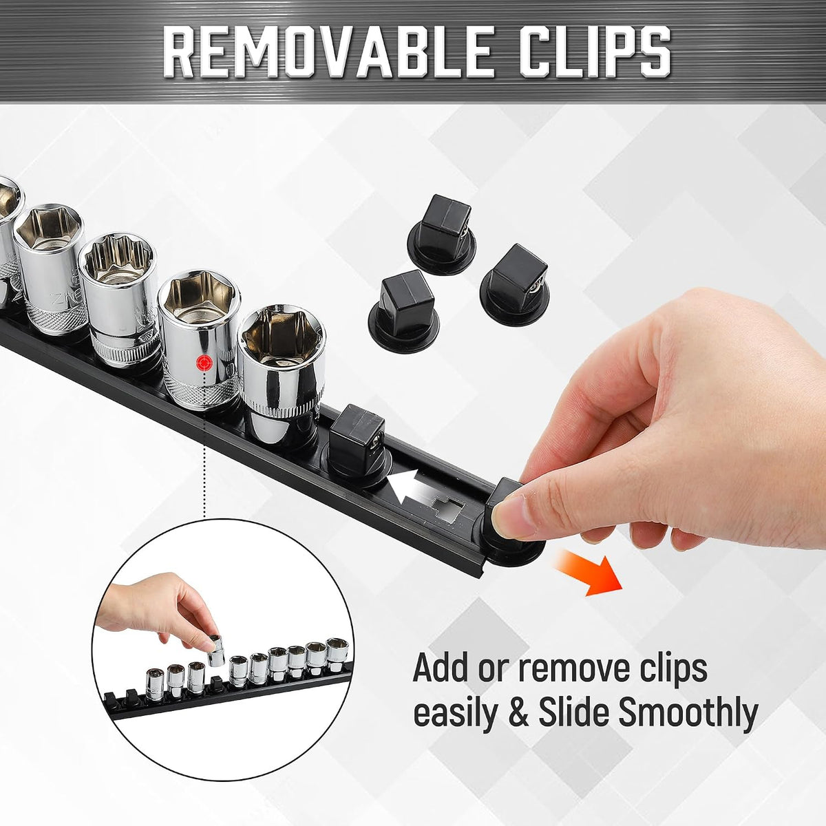 ALOANES Magnetic Socket Organizer, 1/2" Rail 36 Clips (Black, 3PC)