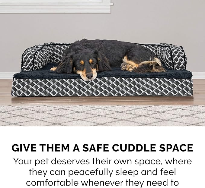 Furhaven Comfy Couch Plush & Décor Sofa-Style Egg Crate Orthopedic Foam Dog Bed - Diamond Gray, Small (Pack of 2)