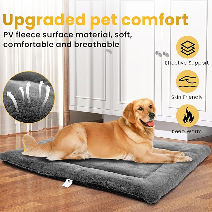 Dog Beds Crate Pad for Large Dogs, Cat Bed Washable Dog Crate Pad Dog Bed Mat Washable Dog Beds Anti-Slip & Anti-Scratch Pet Sleeping Mat(Gray, L)