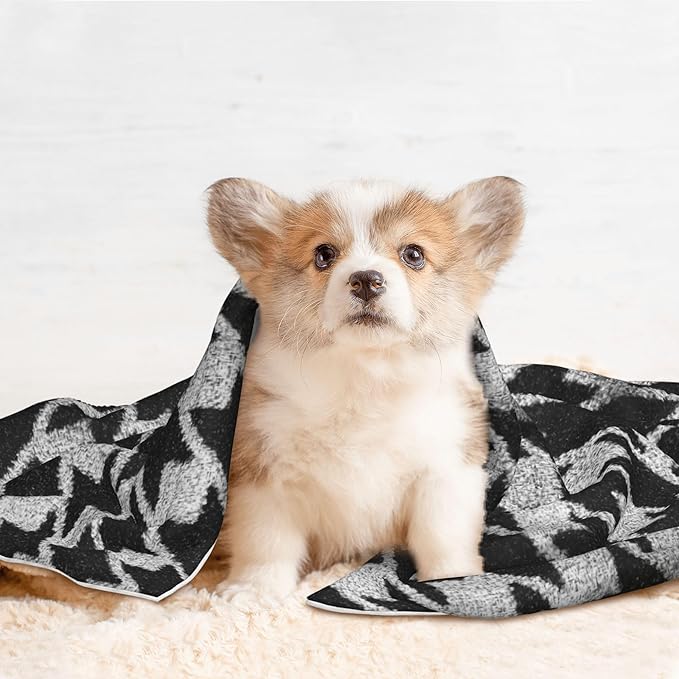 Waterproof Dog Blanket Soft Pet Blanket for Puppy Cat, Fleece Cat Throw Blankets for Furniture Bed Couch Sofa Reversible - Black and White Houndstooth 1