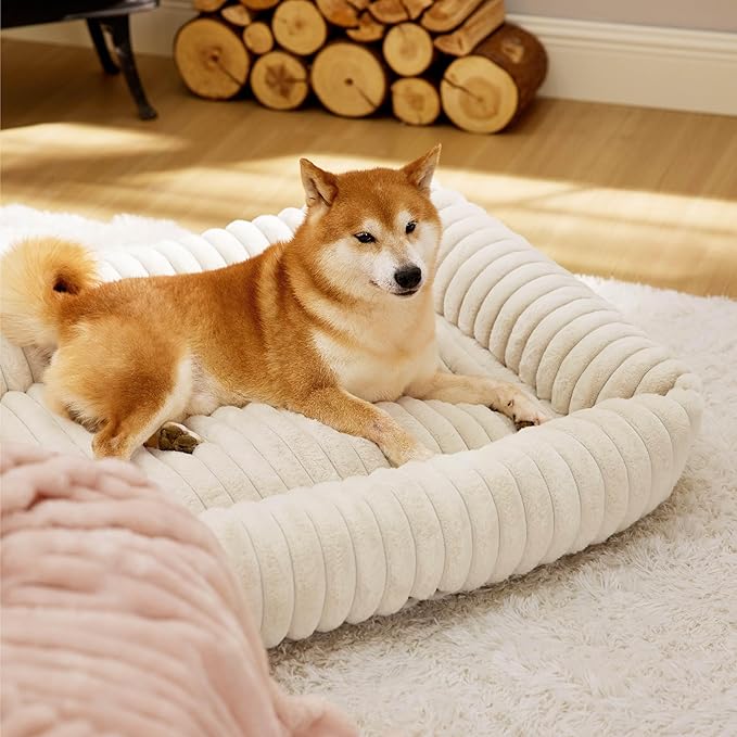 Bedsure Corduroy Fleece Dog Bed Medium Size Dog
