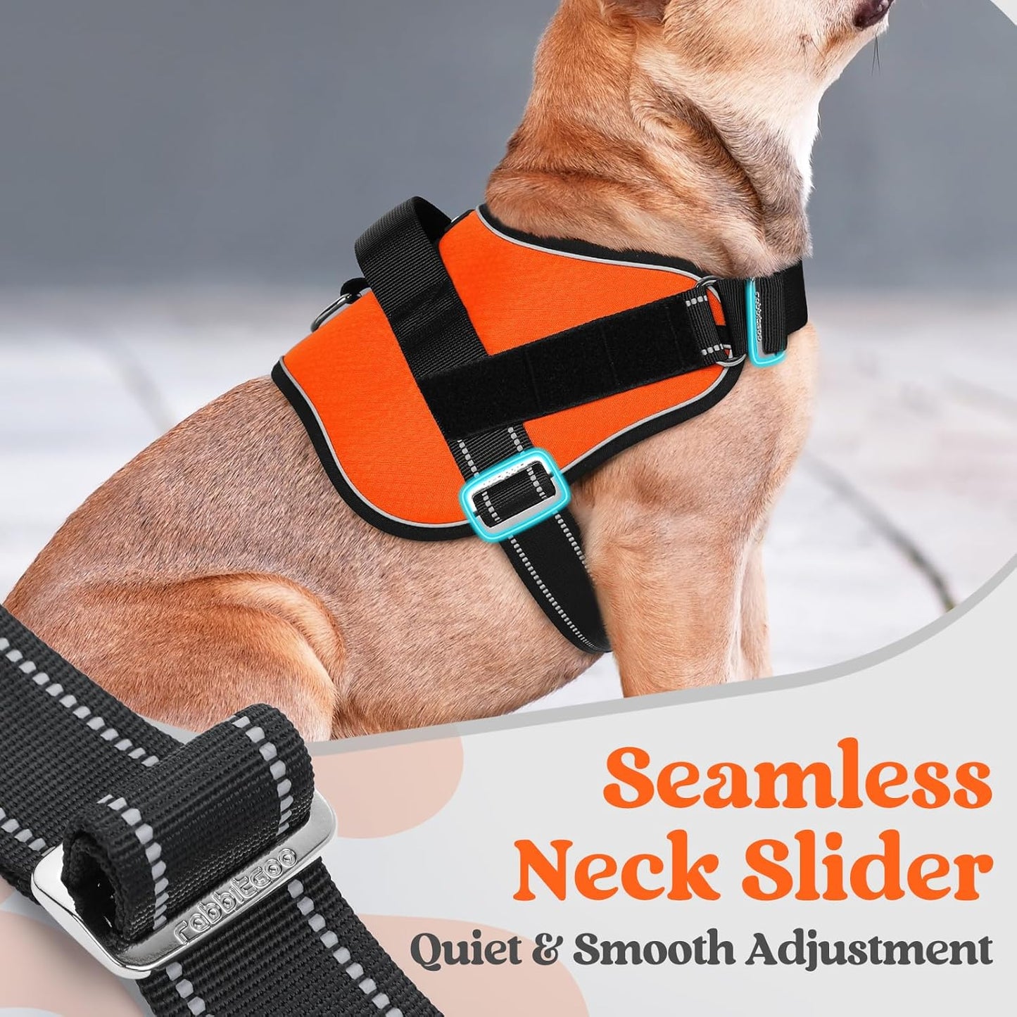 rabbitgoo Dog Harness Medium Sized, Easy On Pet Vest with One Buckle, No Pull Adjustable Service Harness with D-Ring & Handle, Reflective for Safety Walking, Training, Orange, M