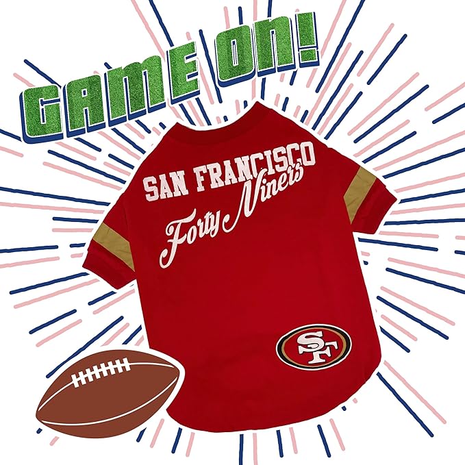 NFL San Francisco 49ers Dog & Cat T-Shirt - Small, Football Team Fan PET TEE Shirt - New Stripe Design, Durable & Cute