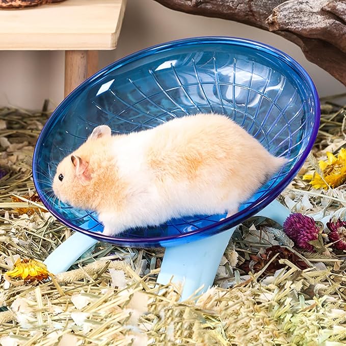 Silent Running Wheel for Small Animals, 12 Inch Flying Saucer Design, Exercise Wheel for Hamsters, Guinea Pigs, Hedgehogs, Blue