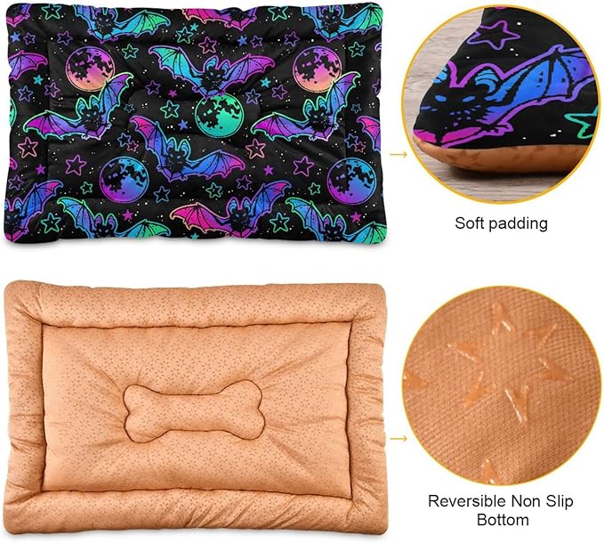 Halloween Bat Moon Pet Bed Cute Dog Bed Mat Absorbing Non Slip Pad Pet Sleeping Mat for Small, Medium, and Large Dogs Puppy Cat 24 in x 18 in