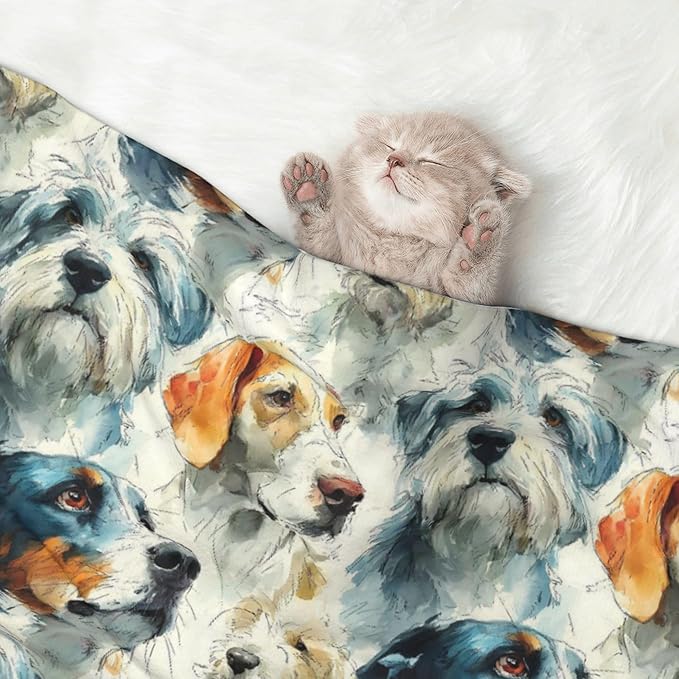 Waterproof Dog Blanket Soft Pet Blanket for Puppy Cat, Fleece Cat Throw Blankets for Furniture Bed Couch Sofa Reversible - Dogs Different Breeds 2