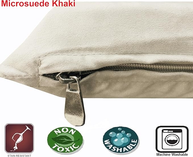 Dogbed4less Shredded Memory Foam Pillow Dog Bed with Waterproof Liner and Machine Washable Cover (Khaki Microsuede, Medium 36"X29")