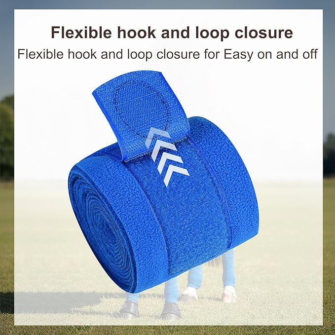 Horse Polo Leg Wraps, Fleece Wraps Elastic Bandages, Comfort Equestrian Standing Wraps, Set of 4, Boot Protection Stable Wraps Supplies (Full 10ft Blue)