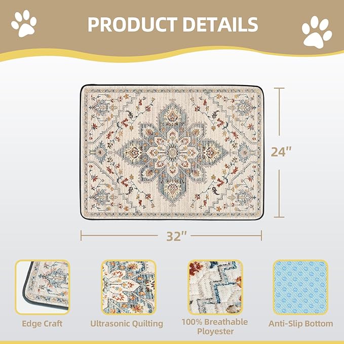 Washable Pee Pad for Dogs, 32" x 24" Reusable Puppy Pads Waterproof Dog Rugs, Super Absorbent, Leakproof, Dog Crate Pad, Playpen Mat, Whelping Pads, White Medallion