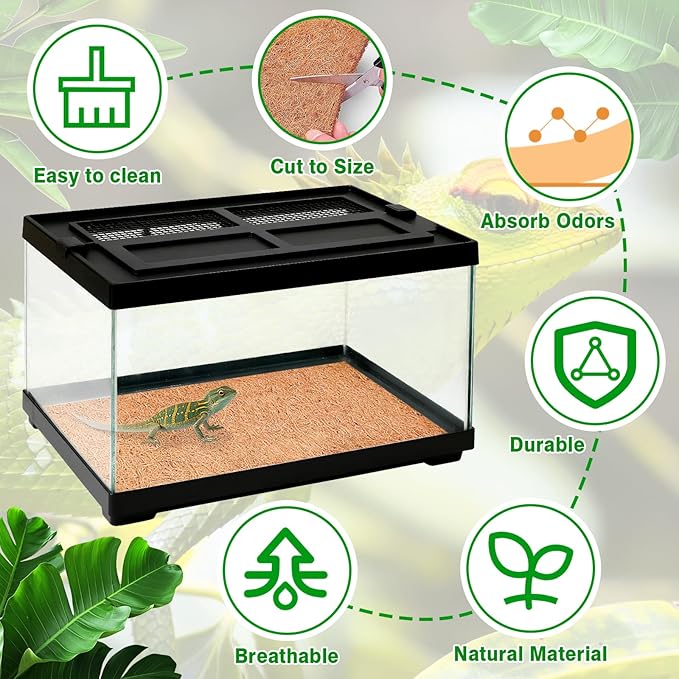 Halatool 18 X 36 Inches Reptile Carpet Thicken Coconut Fiber Mat for 20-40 Gallon Reptile Tank Terrarium Bedding Liner for Lizard Bearded Dragons Turtles Snake Leopard Gecko