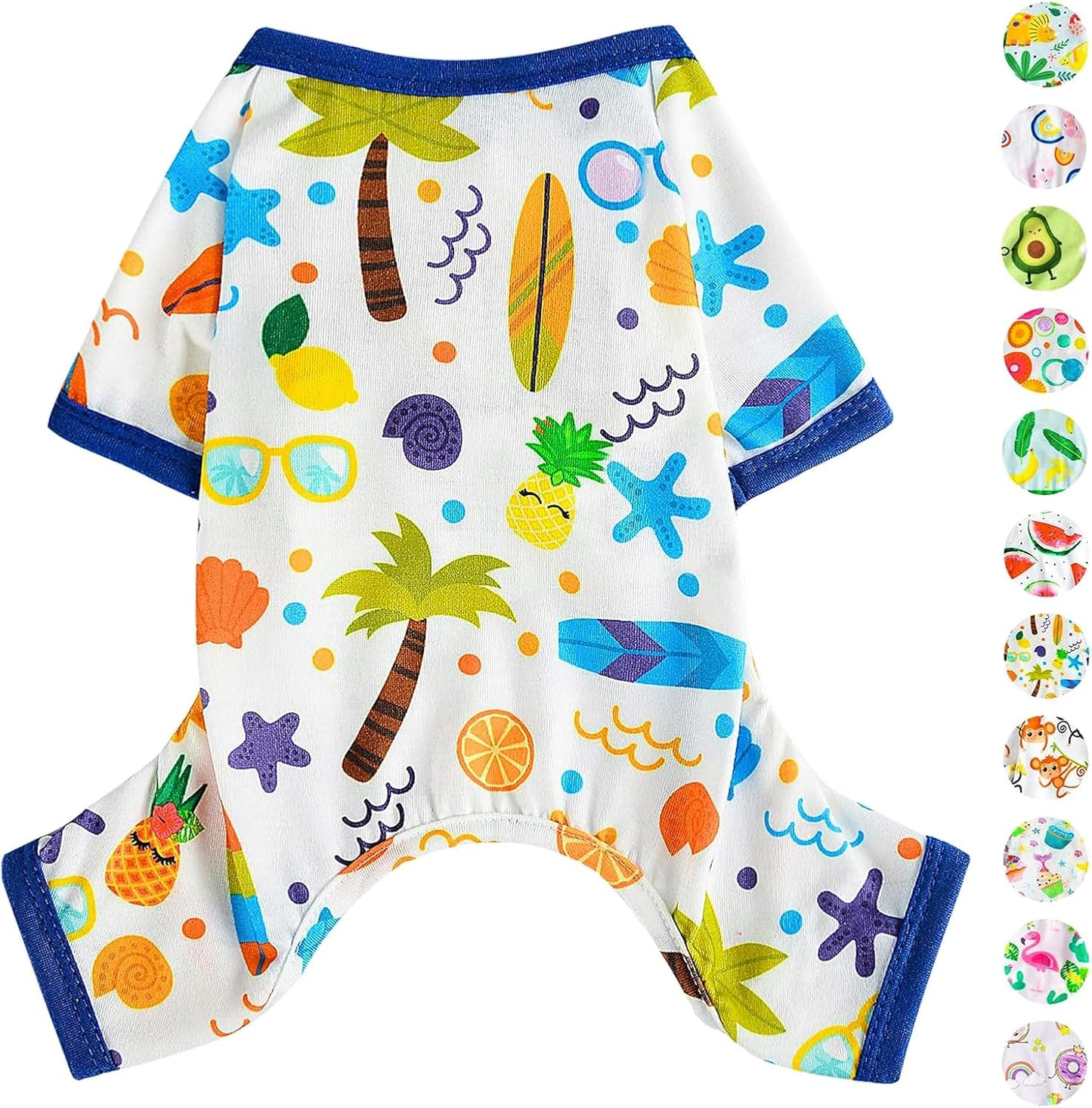 Dog Pajamas Pjs Fall Summer Dog Clothes for Small Dogs Girl - Boy - Medium Size Dogs, Soft Stretchy Puppy Clothes Doggie Onesies Cat Pet Jammies Outfit (Beach, X-Small)