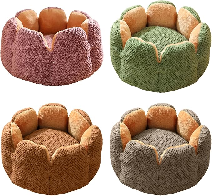 Cactus Flower Shape Dog Bed Warm Cute Kitten Lounger Cushions House Very Soft Small Dog Bed Washable s Beds, 37* 37* 15cm, Green