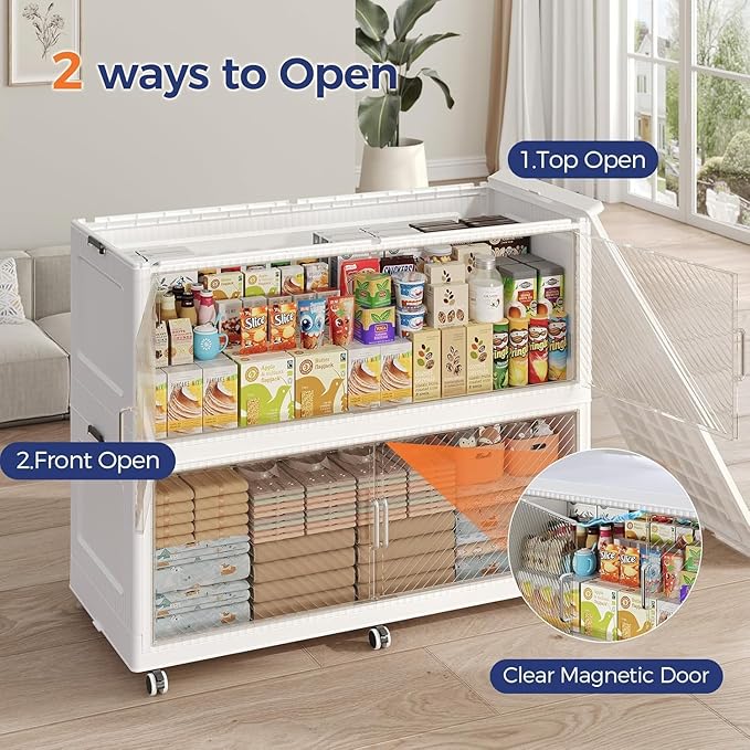 320Gal Extra Large Stackable Storage Bins with Lid, 1280Qt Collapsible Storage Box with Wheels, Closet Organizers and Storage Cabinet Container for Home, Kitchen, Office, 4Pack White Clear