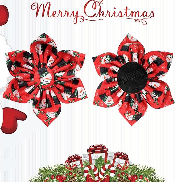 Christmas Dog Collar with Flower, Christmas Flower Collar for Puppy Girl Boy Dog or Cat, Comfortable Dog Collar Flower with Durable Metal Buckle, Cute Pet Collar, S