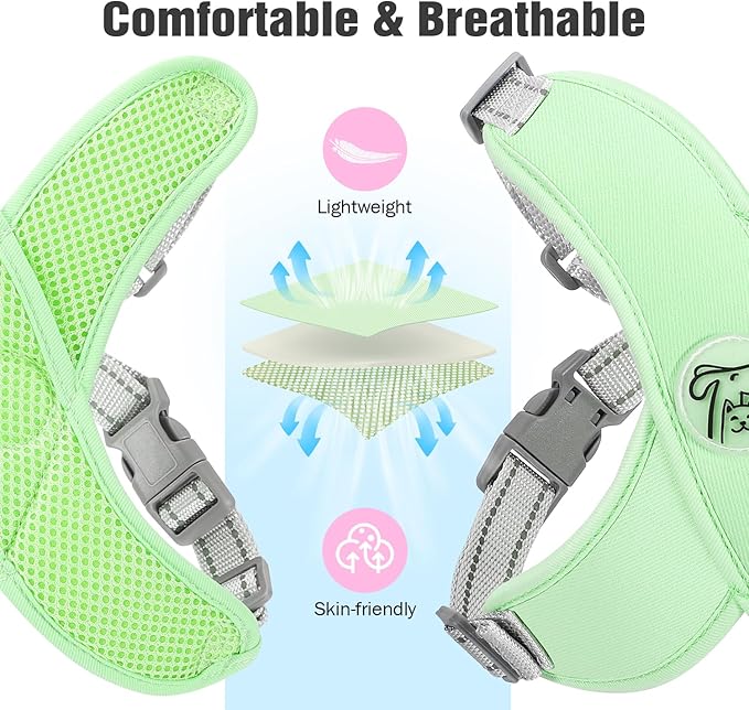 Pawaboo Small Dog Harness and Leash Set, Puppy Harness X-Frame No Pull No Choke, Dog Vest Harness Adjustable for Small Medium Sized Dogs, Soft Breathable Pet Harness for Walking Outing, M, Mint Green