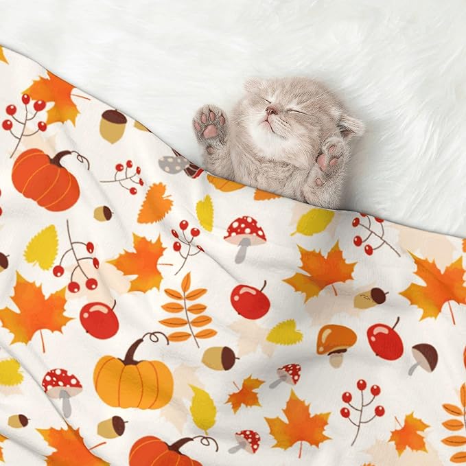 Fall Blanket for Dog Cat - Pumpkin Mushroom Throw Blanket 30x20 Halloween Autumn Pet Blanket for Couch Sofa Bed