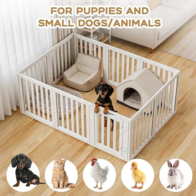 Clear Dog Play Pen,Pet Playpen with Door,Easy to Clean and Install Puppy pens for Both Indoor and Outdoor use (White, 30.3 inch Height, 10 Panels)