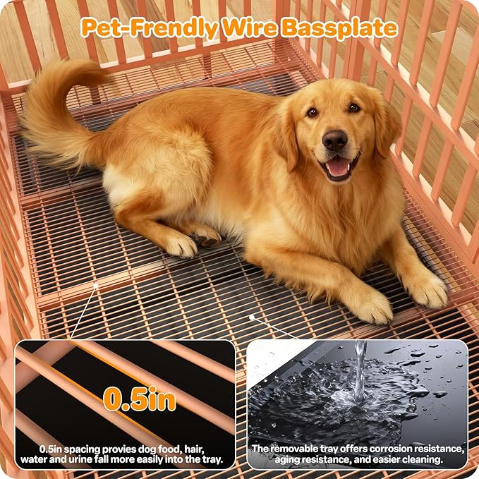 48 Inch Heavy Duty Dog Crate, Indestructible Escape-Proof Dog Kennel for High Anxiety Large Dogs, Strong Metal Pet Cage with Double Doors, Lockable Wheels & Removable Tray, XL XXL XXXL