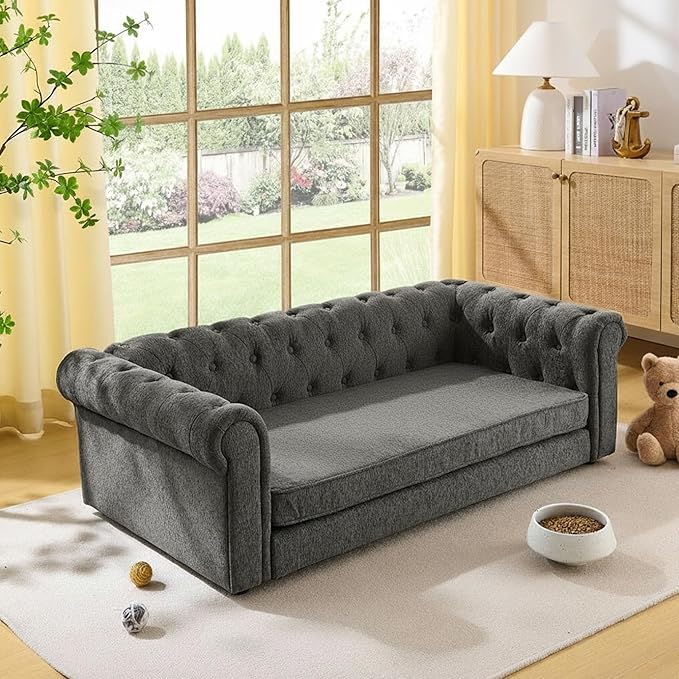 Dog Sofa Couch for Medium to Large Dogs, Memory Foam Dog Sofa Couch with Washable Fabric, Durable Elevated Pet Bed with Legs, Removable Cushion for Medium and Large Dogs, Dark Grey