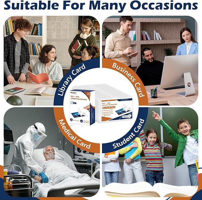 100 Pack 10 Mil 2.6"x3.9" Self Sealing Laminating Pouches Plastic Laminating Sheets Business Card Size Clear Lamination Paper for Office School Home Supplies Glossy Finish(No Laminator Need)