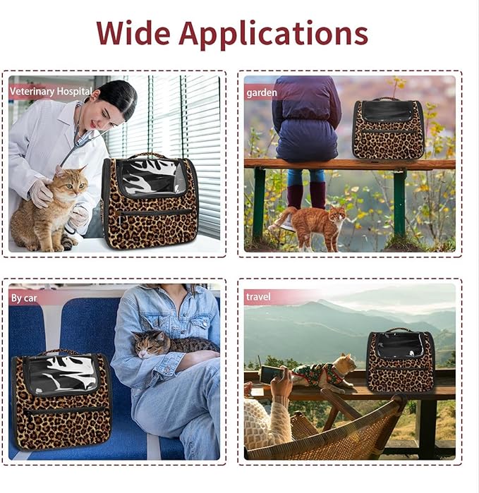 Portable Travel pet Backpack Carrier Hamster Bag Small Dog cat Carrier Breathable Hang Bag, Brown Leopard Print